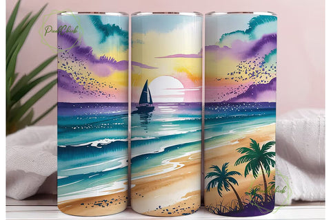 Tropical Sunset Beach 20oz Tumbler Wrap Sublimation PixelChick 