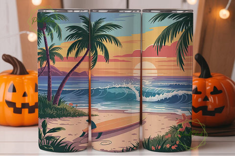 Tropical Sunset Beach 20oz Tumbler Wrap Sublimation PixelChick 
