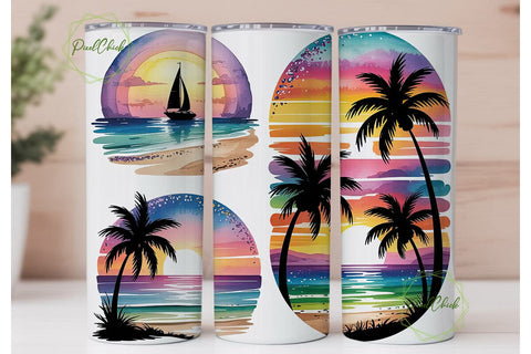 Tropical Sunset Beach 20oz Tumbler Wrap Sublimation PixelChick 