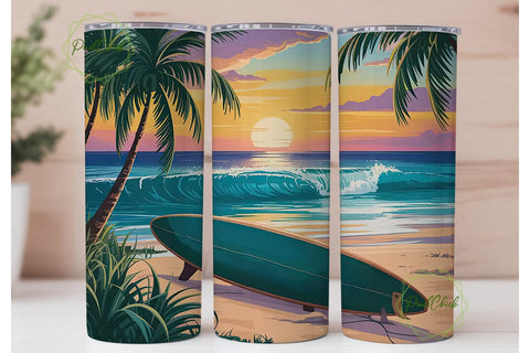 Tropical Sunset Beach 20oz Tumbler Wrap Sublimation PixelChick 