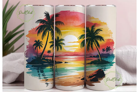 Tropical Sunset Beach 20oz Tumbler Wrap Sublimation PixelChick 