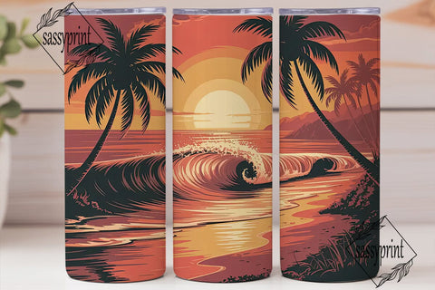 Tropical Sunset Beach 20oz Tumbler Wrap Sublimation sassyprint 