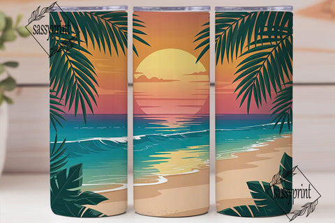 Tropical Sunset Beach 20oz Tumbler Wrap Sublimation sassyprint 
