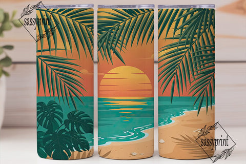 Tropical Sunset Beach 20oz Tumbler Wrap Sublimation sassyprint 