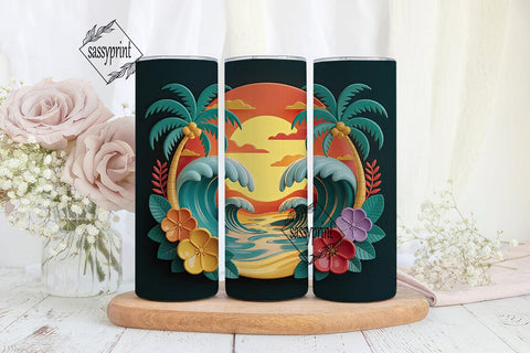 Tropical Sunset Beach 20oz Tumbler Wrap Sublimation sassyprint 
