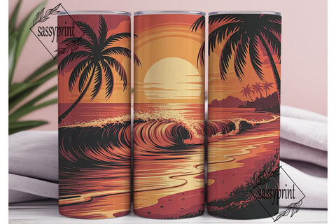 Tropical Sunset Beach 20oz Tumbler Wrap Sublimation sassyprint 