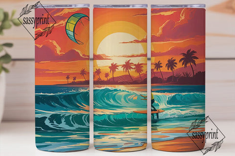 Tropical Sunset Beach 20oz Tumbler Wrap Sublimation sassyprint 