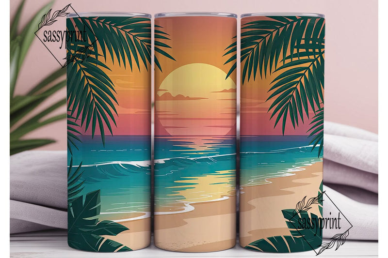 Tropical Sunset Beach 20oz Tumbler Wrap Sublimation sassyprint 