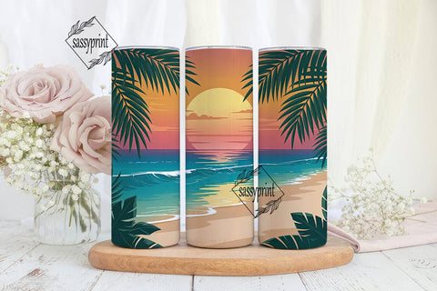 Tropical Sunset Beach 20oz Tumbler Wrap Sublimation sassyprint 