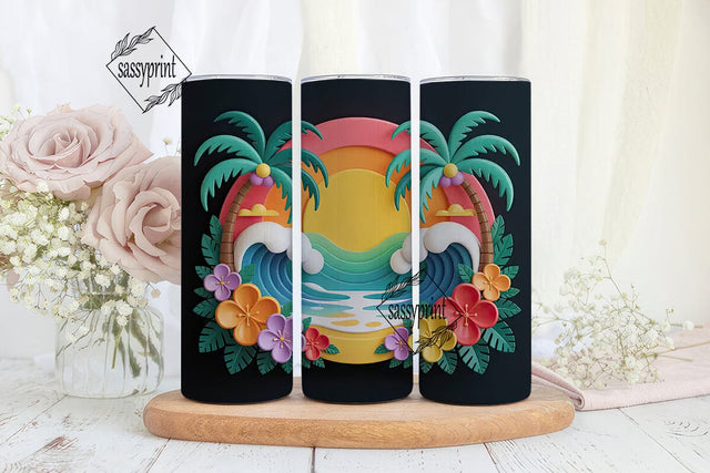 Tropical Sunset Beach 20oz Tumbler Wrap Sublimation sassyprint 