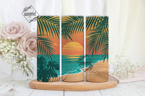 Tropical Sunset Beach 20oz Tumbler Wrap Sublimation sassyprint 