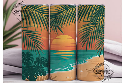 Tropical Sunset Beach 20oz Tumbler Wrap Sublimation sassyprint 