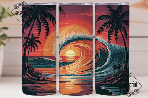 Tropical Sunset Beach 20oz Tumbler Wrap Sublimation sassyprint 