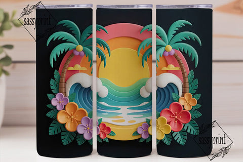 Tropical Sunset Beach 20oz Tumbler Wrap Sublimation sassyprint 