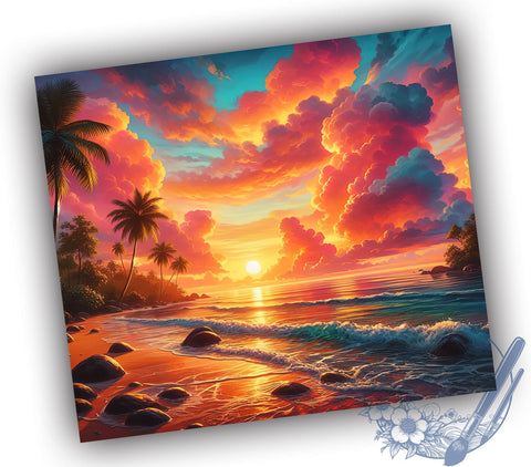 Tropical Sunset Beach Scene 20oz Skinny Tumbler, Beach Scene Tumbler Png, Straight & Tapered Tumbler Wrap, Instant Digital Download Sublimation ToriDesigns 