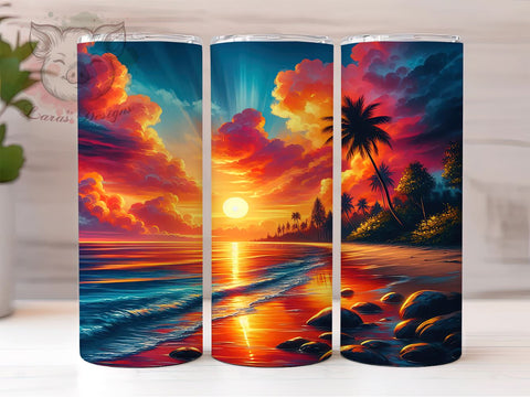 Tropical Sunset Beach Scene 20oz Tumbler Png, Straight & Tapered Tumbler Png, Sunset Beach Tumbler Png, Digital Download PNG Sublimation Lara' s Designs 