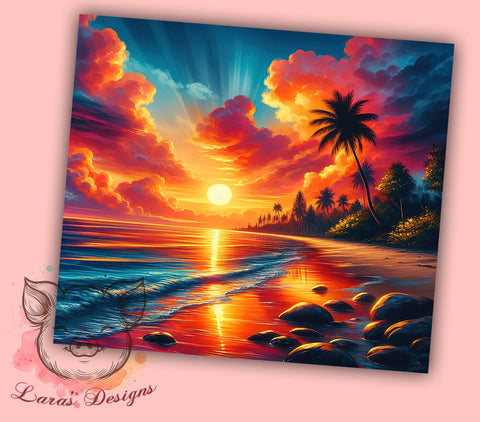 Tropical Sunset Beach Scene 20oz Tumbler Png, Straight & Tapered Tumbler Png, Sunset Beach Tumbler Png, Digital Download PNG Sublimation Lara' s Designs 