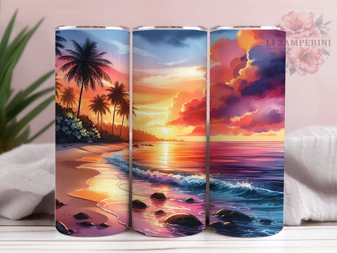 Tropical Sunset Beach Scene 20oz Tumbler Wrap PNG, Beach Scene Tumbler Png, Straight & Tapered Tumbler Wrap, Instant Digital Download Sublimation Li Zamperini 