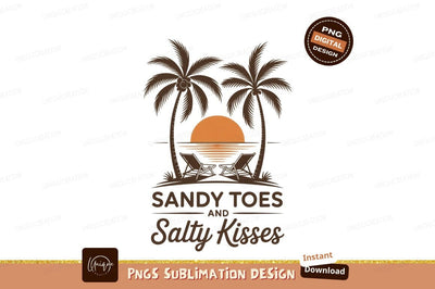 Tropical sunset beach scene with palm trees and lounge chairs Sublimation Designangry 