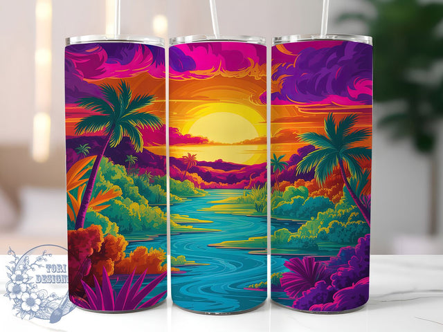 Tropical Sunset Beach Tumbler, Beach Landscape Tumbler, 20Oz Sublimation, Sunset Paradise Design, Tropical Beach Printable, Summer Sunset Wrap, Island Landscape Art Sublimation ToriDesigns 