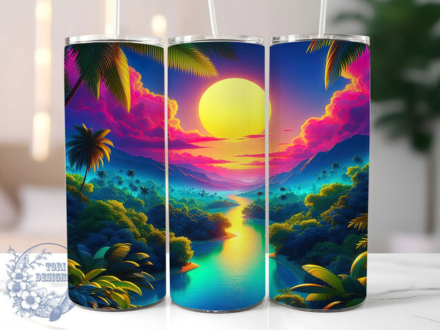 Tropical Sunset Beach Tumbler, Beach Landscape Tumbler, 20Oz Sublimation, Sunset Paradise Design, Tropical Beach Printable, Summer Sunset Wrap, Island Landscape Art Sublimation ToriDesigns 