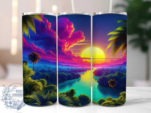 Tropical Sunset Beach Tumbler, Beach Landscape Tumbler, 20Oz Sublimation, Sunset Paradise Design, Tropical Beach Printable, Summer Sunset Wrap, Island Landscape Art Sublimation ToriDesigns 