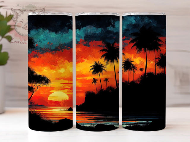 Tropical Sunset Beach Tumbler, Tropical Gift Cup, Summer Vibes Present, Palm Tree Drinkware, Sunset Beach Gift, Paradise Theme Cup, Coastal Life Tumbler Sublimation Lara' s Designs 