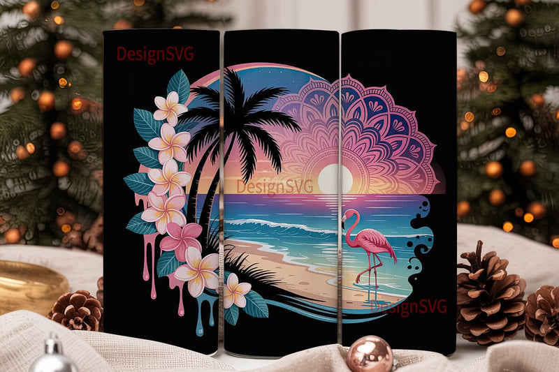 Tropical Sunset Flamingo 20oz Tumbler Sublimation DesignSVG 