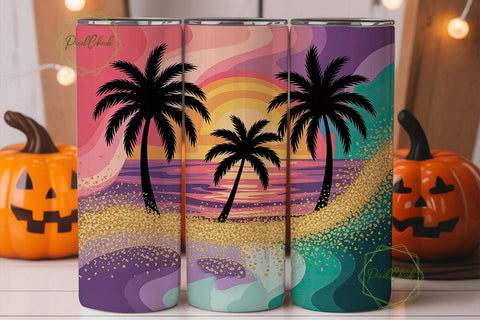 Tropical Sunset Glitter 20oz Tumbler Sublimation PixelChick 