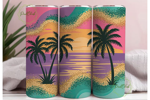 Tropical Sunset Glitter 20oz Tumbler Sublimation PixelChick 
