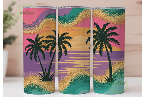 Tropical Sunset Glitter 20oz Tumbler Sublimation PixelChick 