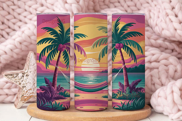 Tropical Sunset Hammock 20oz Tumbler Sublimation DesignSVG 