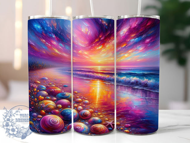 Tropical Sunset Ocean Tumbler, Colorful Beach Wrap, Sea Shell Tumbler Design, Coastal Vibes Sublimation, 20oz Skinny Ocean Wrap, Tropical Sunset Cup, Mermaid Aesthetic Tumbler Sublimation ToriDesigns 