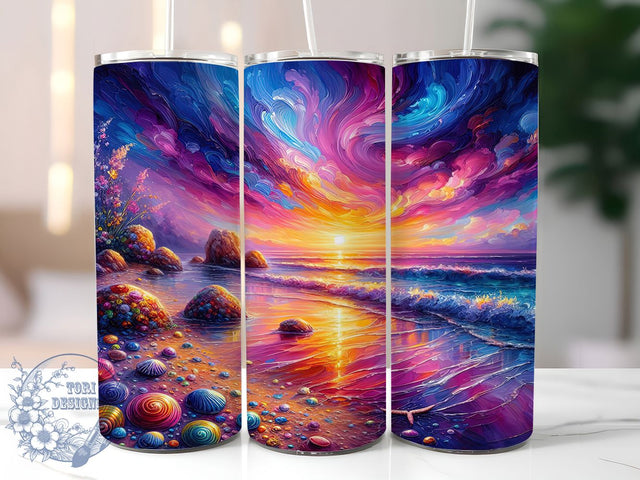 Tropical Sunset Ocean Tumbler, Colorful Beach Wrap, Sea Shell Tumbler Design, Coastal Vibes Sublimation, 20oz Skinny Ocean Wrap, Tropical Sunset Cup, Mermaid Aesthetic Tumbler Sublimation ToriDesigns 