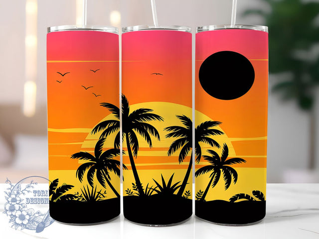 Tropical Sunset Palm 20oz Tumbler Wrap, Palm Tree Design, 20oz Sublimation Wrap, Tropical Sunset Cup, Beach Vibes Tumbler, Island Drinkware, Summer Vacation Tumbler Sublimation ToriDesigns 
