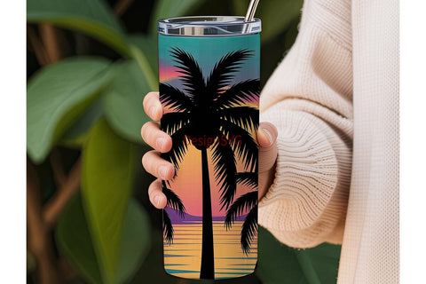Tropical Sunset Palm Trees 20oz Tumbler Sublimation DesignSVG 