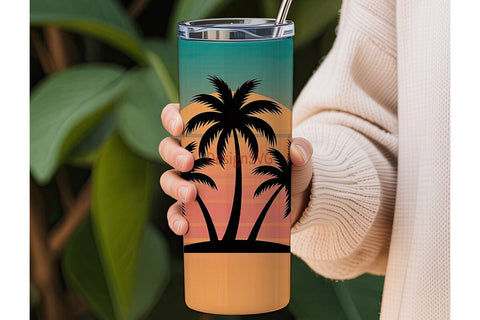 Tropical Sunset Palm Trees 20oz Tumbler Sublimation DesignSVG 