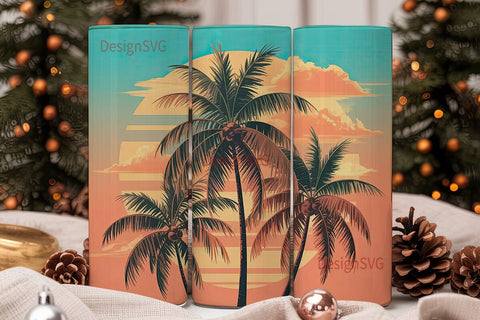 Tropical Sunset Palm Trees 20oz Tumbler Sublimation DesignSVG 