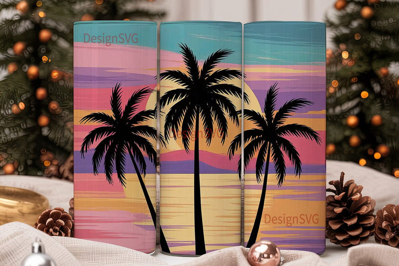 Tropical Sunset Palm Trees 20oz Tumbler Sublimation DesignSVG 