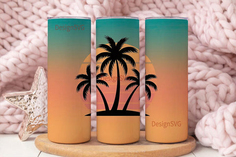 Tropical Sunset Palm Trees 20oz Tumbler Sublimation DesignSVG 