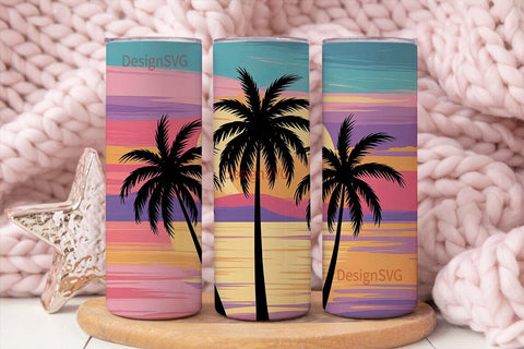Tropical Sunset Palm Trees 20oz Tumbler Sublimation DesignSVG 
