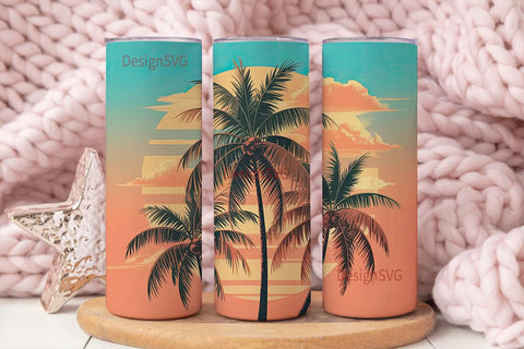 Tropical Sunset Palm Trees 20oz Tumbler Sublimation DesignSVG 