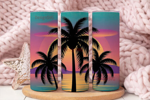 Tropical Sunset Palm Trees 20oz Tumbler Sublimation DesignSVG 