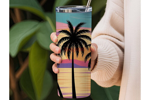 Tropical Sunset Palm Trees 20oz Tumbler Sublimation DesignSVG 