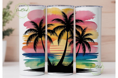Tropical Sunset Palm Trees 20oz Tumbler Sublimation PixelChick 