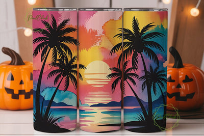 Tropical Sunset Palm Trees 20oz Tumbler Sublimation PixelChick 
