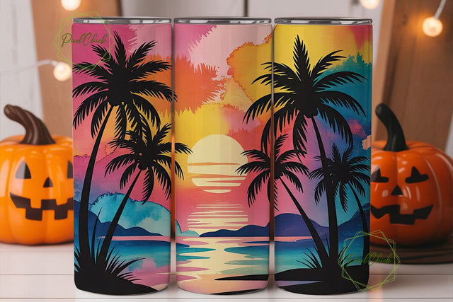 Tropical Sunset Palm Trees 20oz Tumbler Sublimation PixelChick 