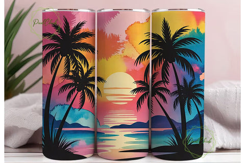 Tropical Sunset Palm Trees 20oz Tumbler Sublimation PixelChick 