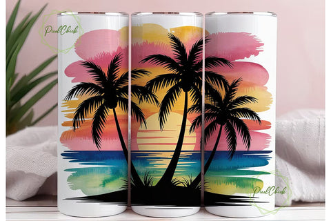 Tropical Sunset Palm Trees 20oz Tumbler Sublimation PixelChick 