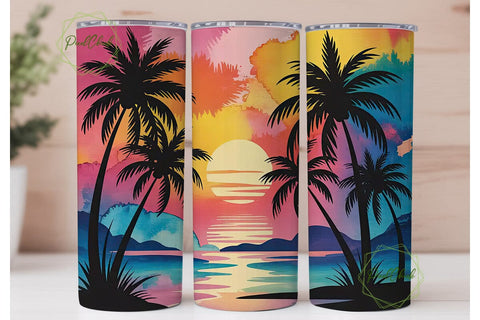 Tropical Sunset Palm Trees 20oz Tumbler Sublimation PixelChick 